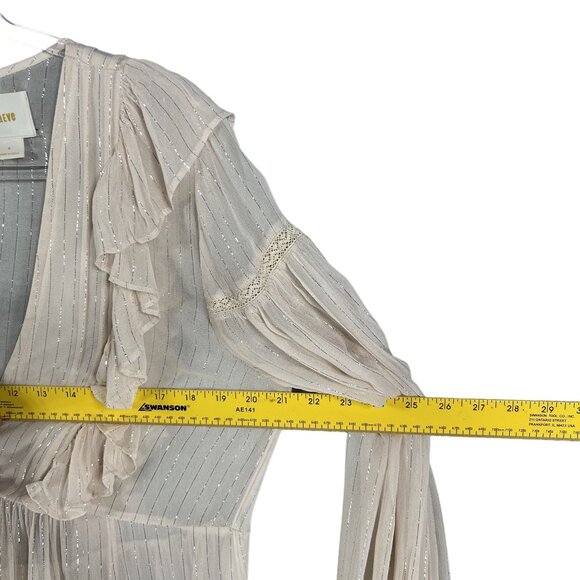 Anthropologie Maeve Wynn Metallic Striped Womens 8 Flowy Tunic Top Boho Peasant - Picture 12 of 16